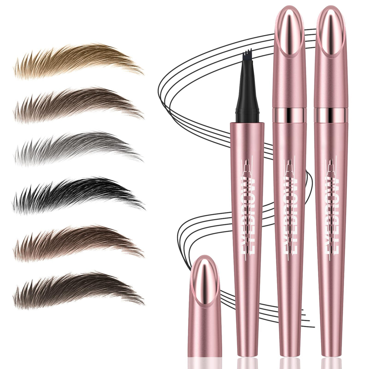 Lokfar 2Pcs Waterproof Microblading Eyebrow Pen With 4-Fork Tip - Black, Long-Lasting