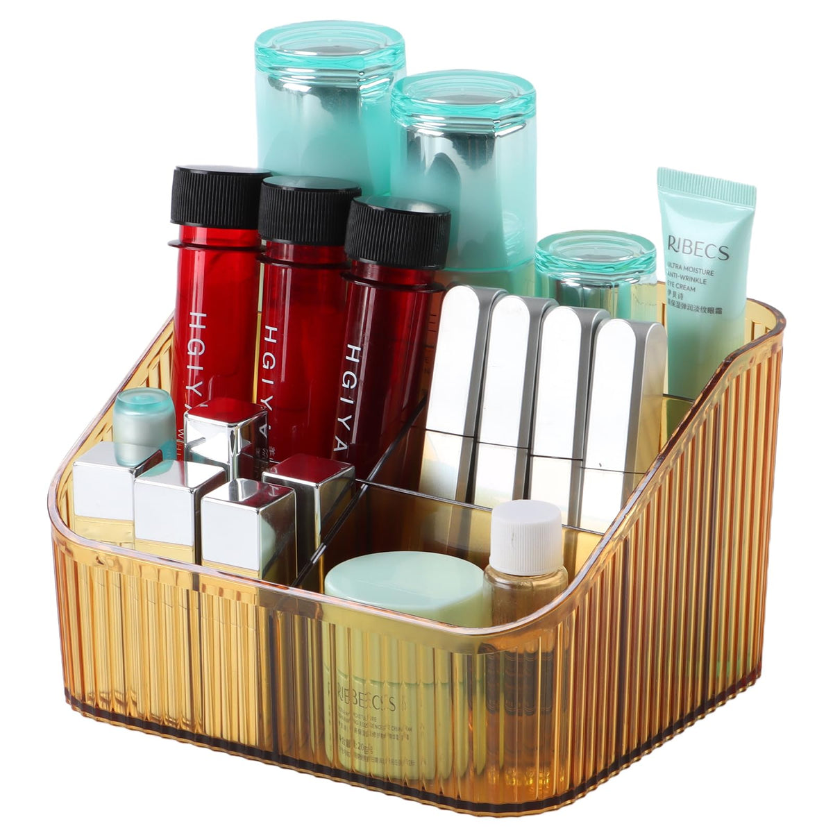 Osteed Amber Makeup Brush Holder Organizer - 5 Cup Vanity & Bathroom Storage For Accessories