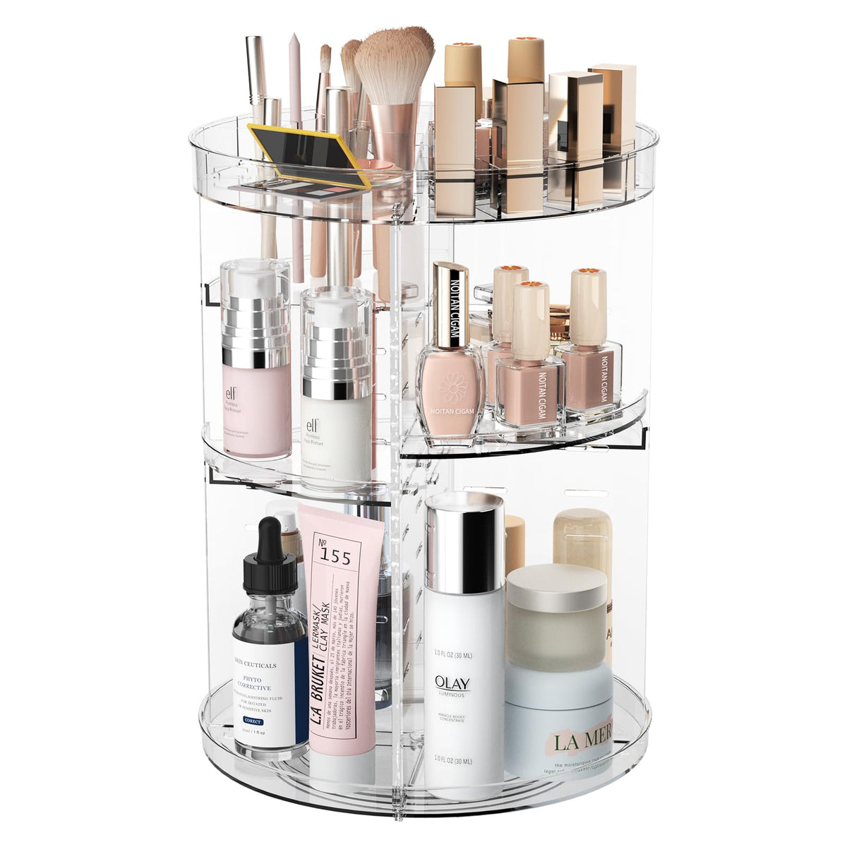 Lulltou 360 Rotating Makeup Organizer - Clear, 8 Adjustable Layers, Spinning Cosmetic Storage