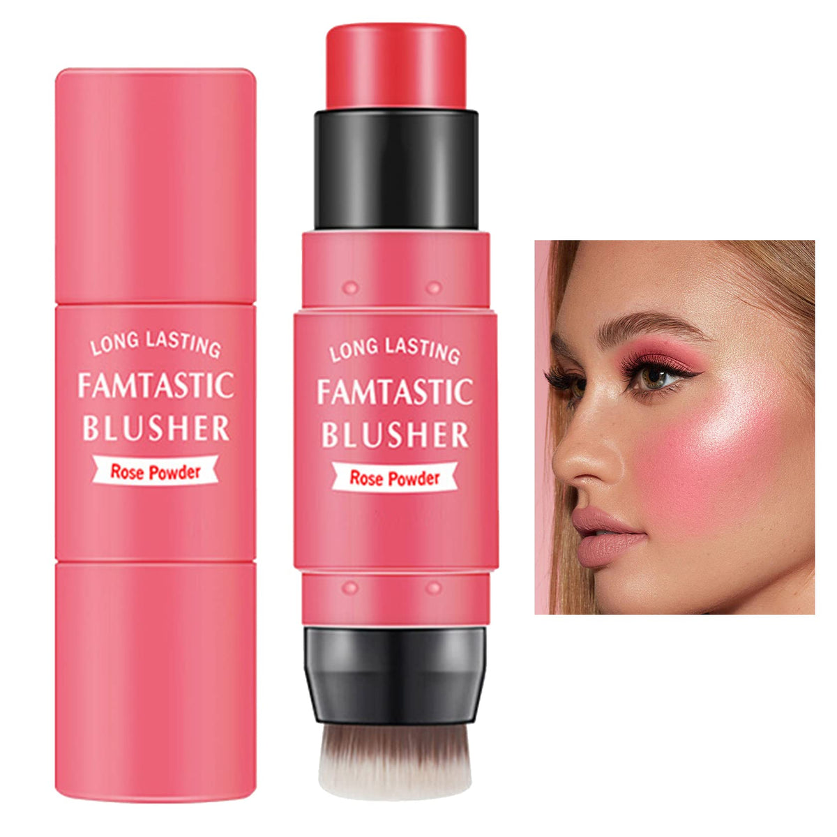 Lzylls Cream Blush Stick With Brush, Waterproof Multi Stick For Cheeks, Lips & Eyes - #02 Rose Power