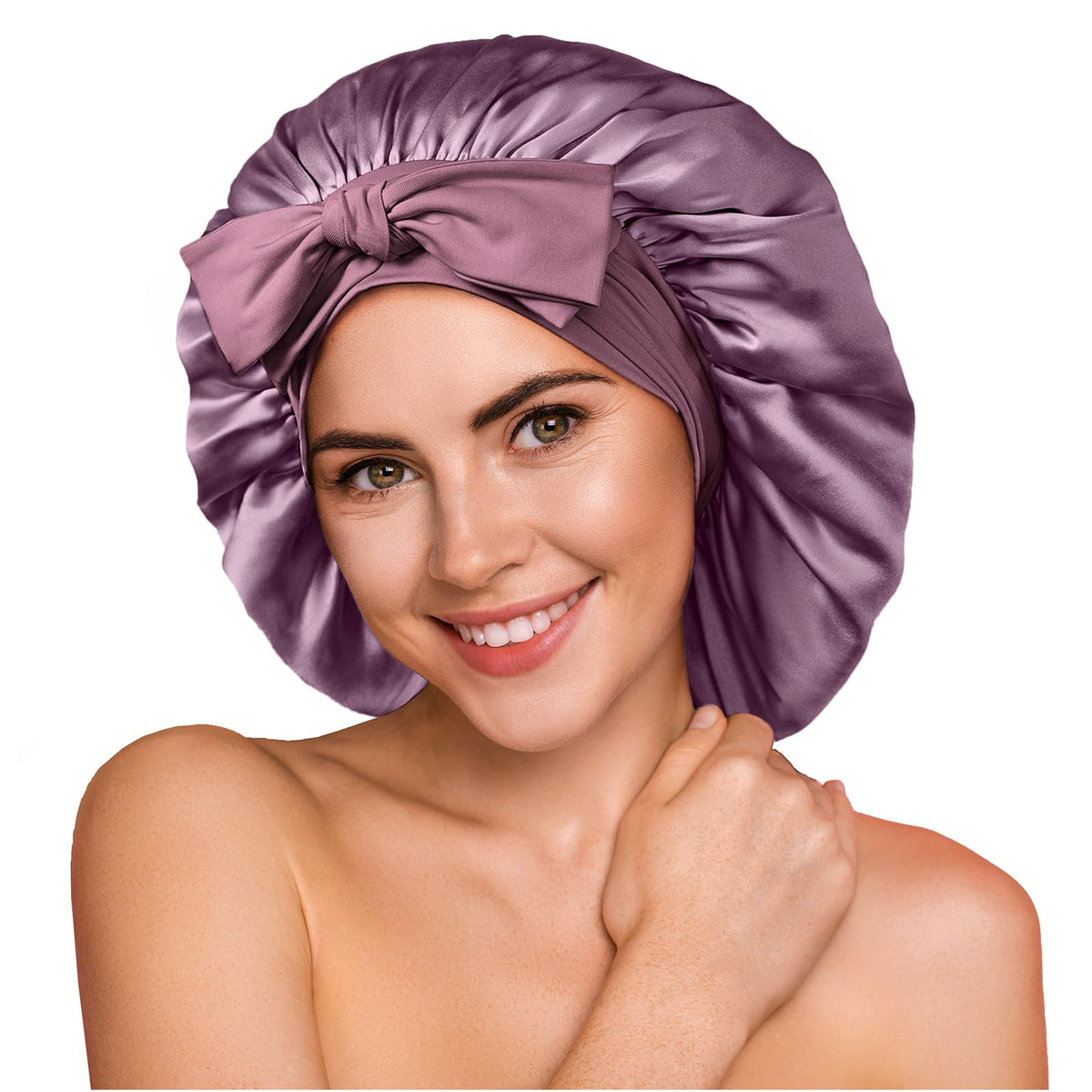 Yfong 22 Momme Silk Shower Cap For Women - Non-Slip Purple Hair Wrap & Bonnet For Sleeping