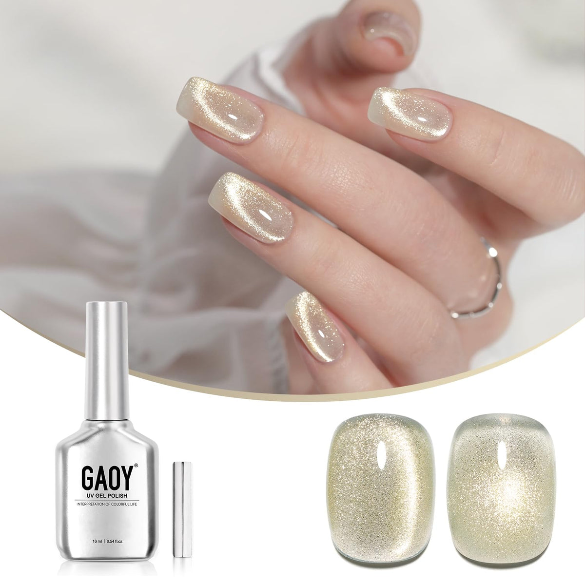 Gaoy Silver Cat Eye Gel Nail Polish, 16Ml Glitter Holographic Uv Gel, Fairy Dust