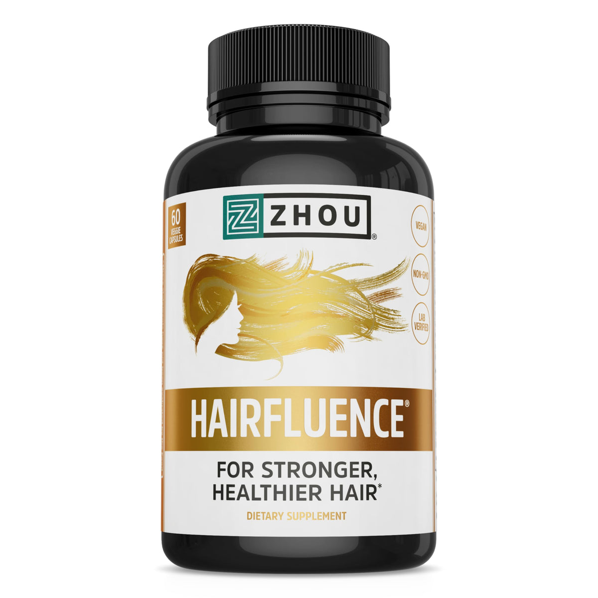 Zhou Hairfluence Hair Growth Supplement, Biotin 5000Mcg, Lustriva & Keranat, 60 Vegcaps