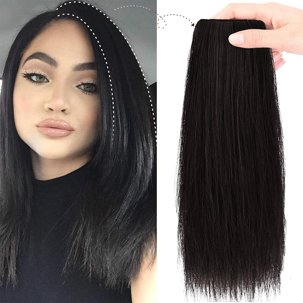 REECHO 12&quot; Clip-in Hair Extensions Topper for Thinning Hair, Black Brown, Synthetic Volume