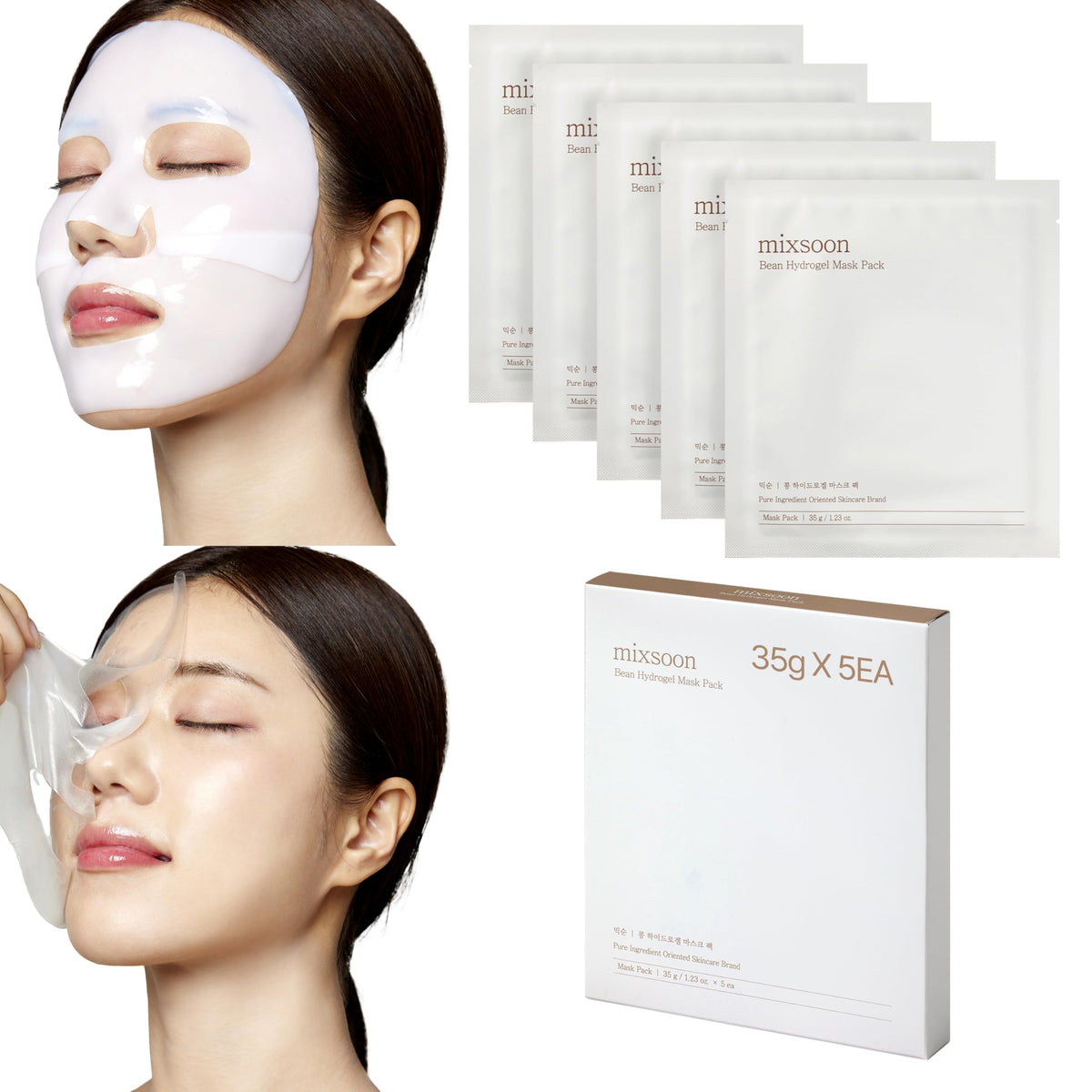 Mixsoon Hydrogel Collagen Mask (5 Pack) - Plant-Based Radiance & Hydration, Korean Essence