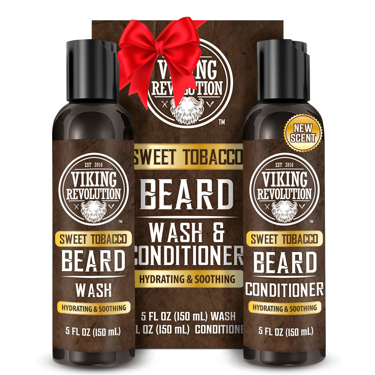 Viking Revolution Beard Wash & Conditioner Set With Argan & Jojoba Oil - 5Oz Sweet Tobacco