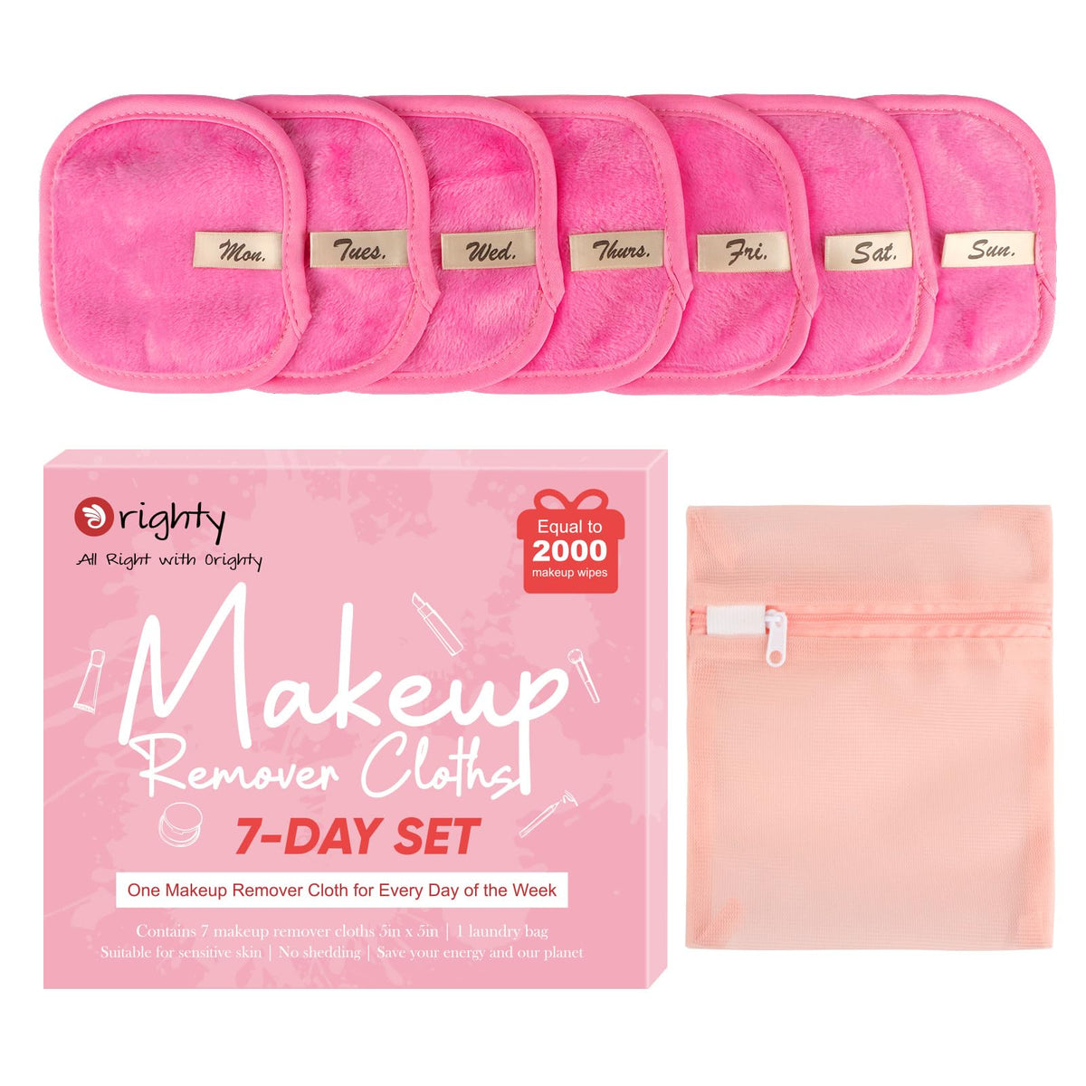 Orighty Reusable Makeup Remover Cloths Set - 7 Premium Pads For Effortless Makeup Removal