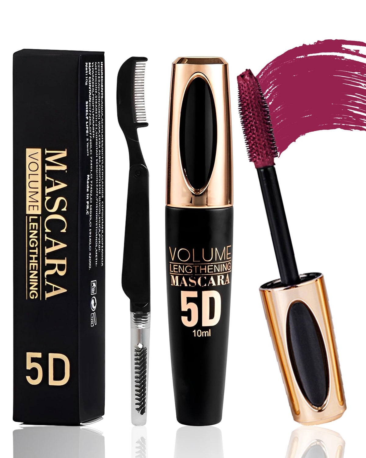 Lestpola Burgundy Waterproof Tubing Mascara - Long Lasting 5D Volume & Length, Smudge-Proof