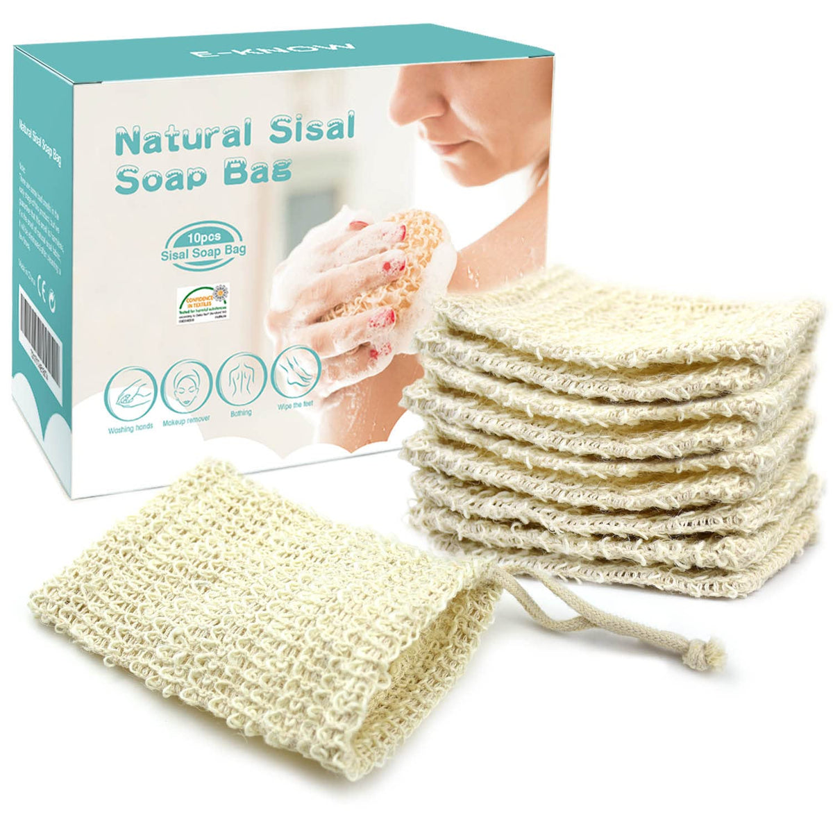 E-KNOW Soap Saver Bag - 10 Pack Natural Sisal, Zero Waste, Foaming & Drying Net