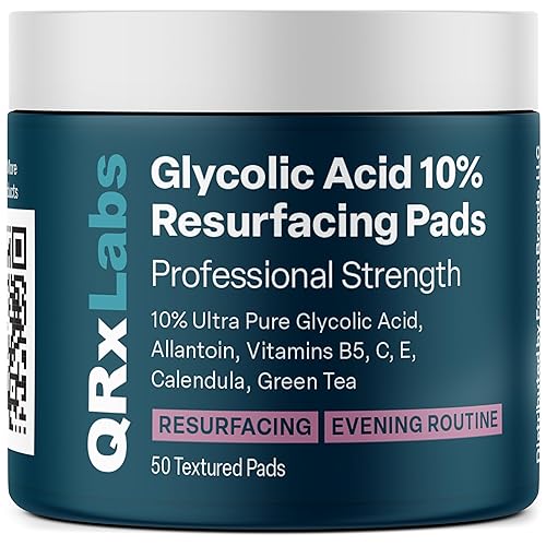 Qrxlabs Glycolic Acid 10% Wrinkle Control Pads - Smooth Skin, Anti-Aging, 50 Count