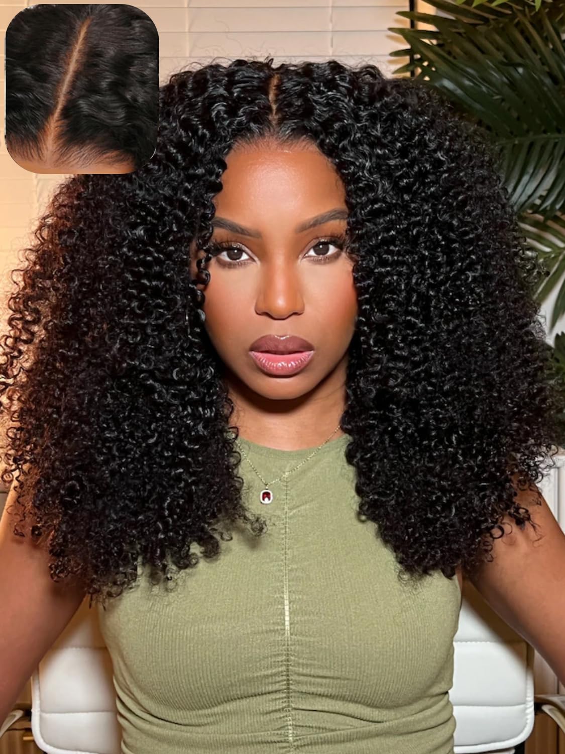 UNICE Kinky Curly 13X4 Glueless Frontal Wig, Pre Plucked, 150% Density, 18 inch