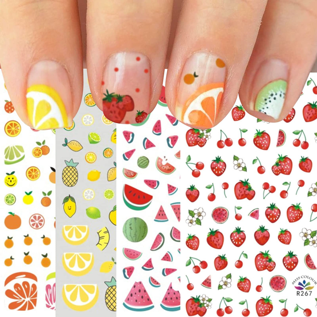 Jmeowio Strawberry Nail Art Stickers - 10 Self-Adhesive Cute Fruit Decals For Kids