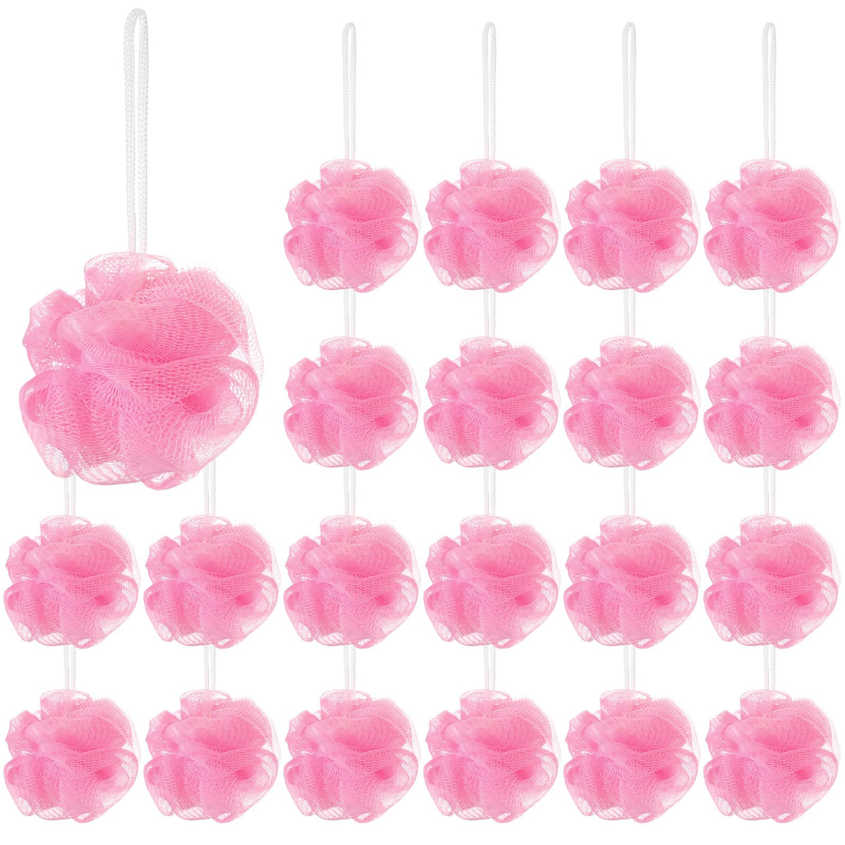 Shellwei 24 Pcs Loofah Sponge Set - Mini Shower Pouf, Exfoliating Body Scrubber, Baby Pink