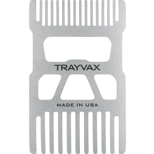 Trayvax Shift Wallet Comb - Stainless Steel, Rfid Protection, Wide Tooth Beard & Hair Comb, Silver