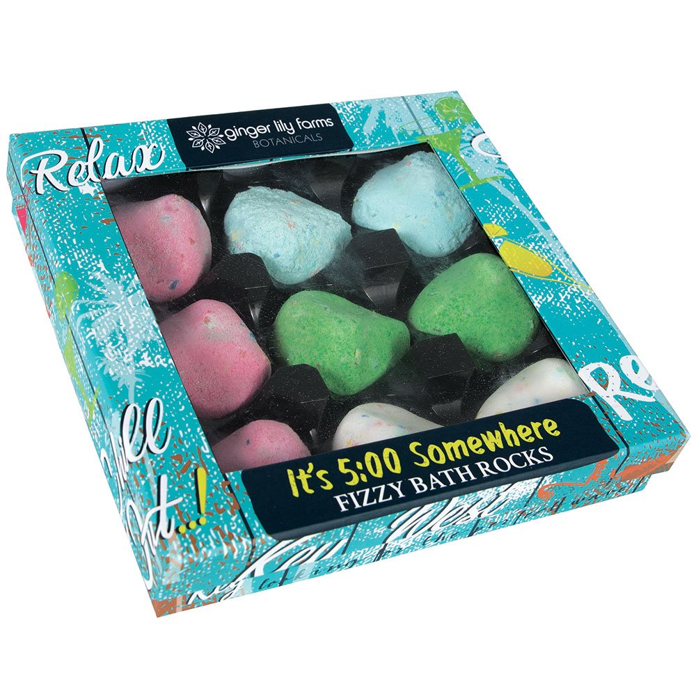 Ginger Lily Farms Fizzy Bath Rocks Gift Set, 9 Count, It'S 5:00 Somewhere, One Ounce Each