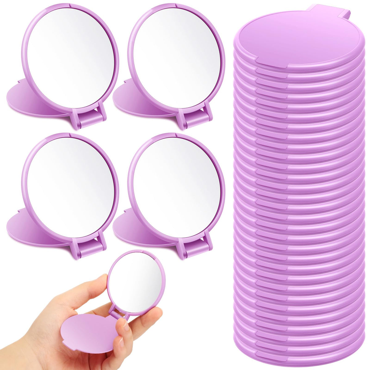 Saysurey 24 Pack Mini Compact Mirrors, Purple Portable Folding Travel Makeup Mirror 2.8&quot;X2.4&quot;