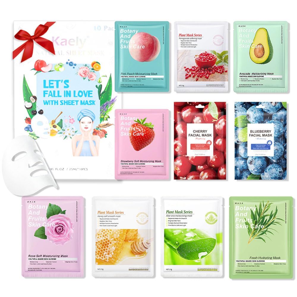 Kaely 10 Pack Variety Sheet Masks For Kids - Spa Party Facial Skincare, Moisturize & Brighten