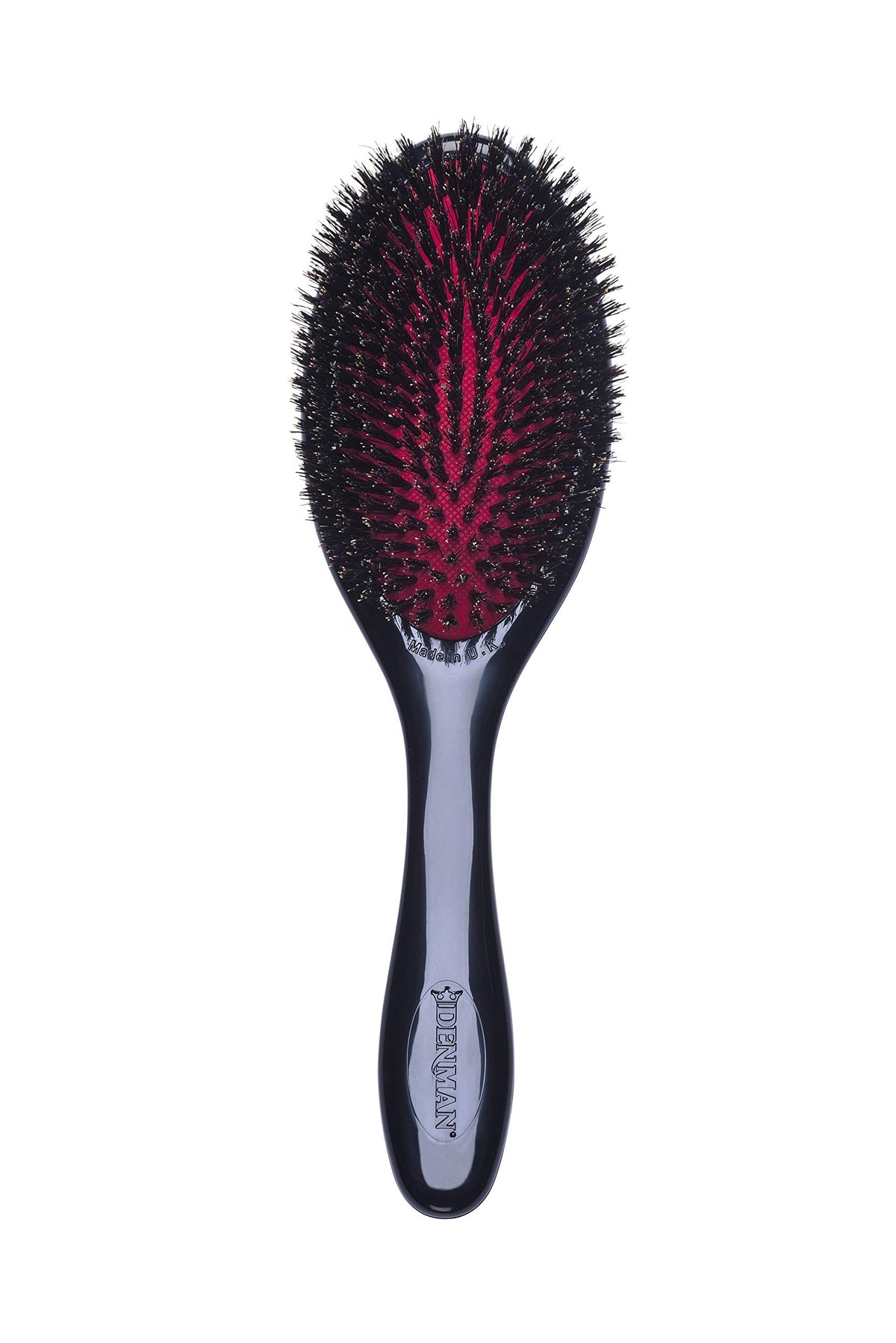 Denman Medium Cushion Hair Brush With Natural Boar Bristles For Sleek Styles - Black D82M