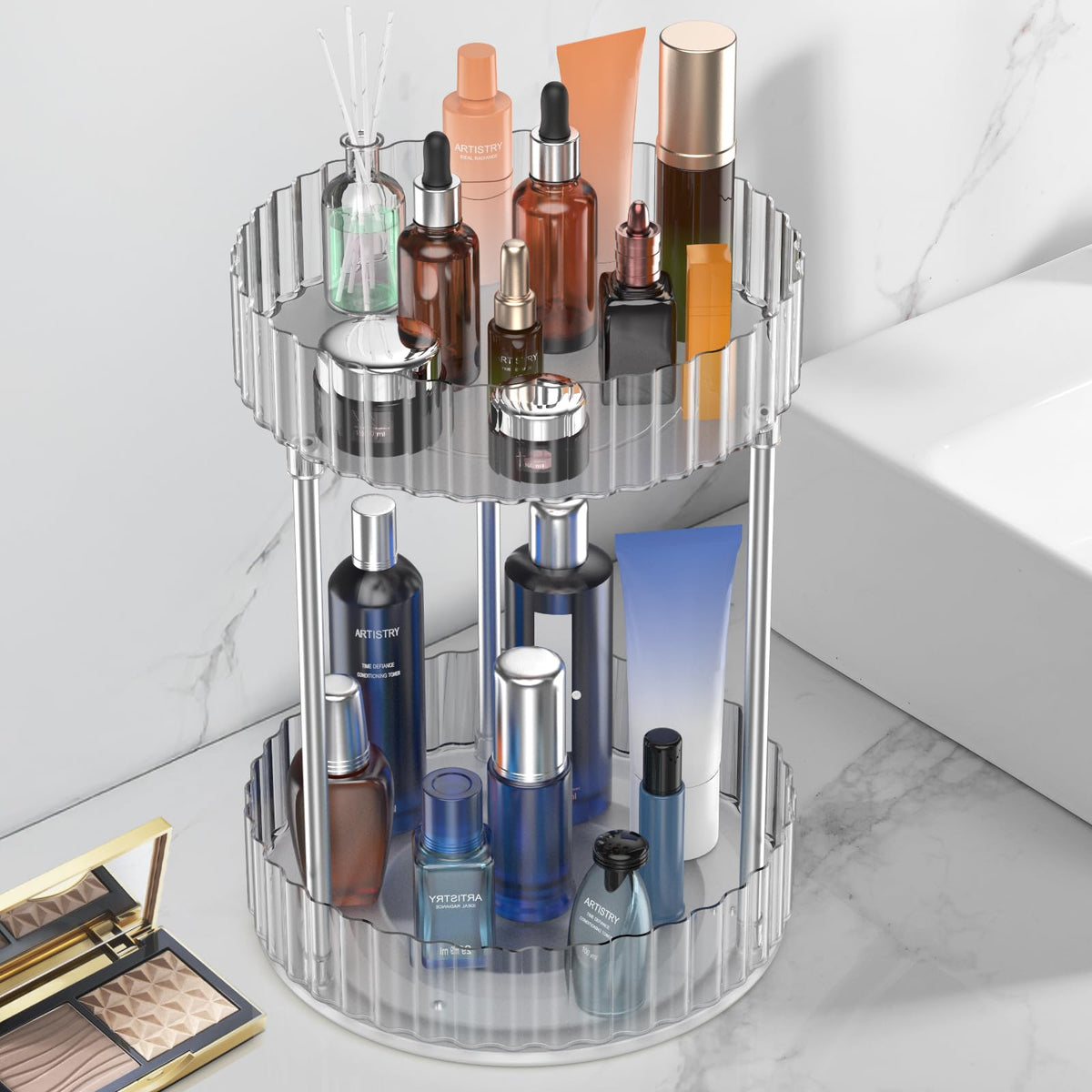 Wnyt 360° Rotating Makeup Organizer - 2-Tier Clear Acrylic Skincare Storage For Countertop