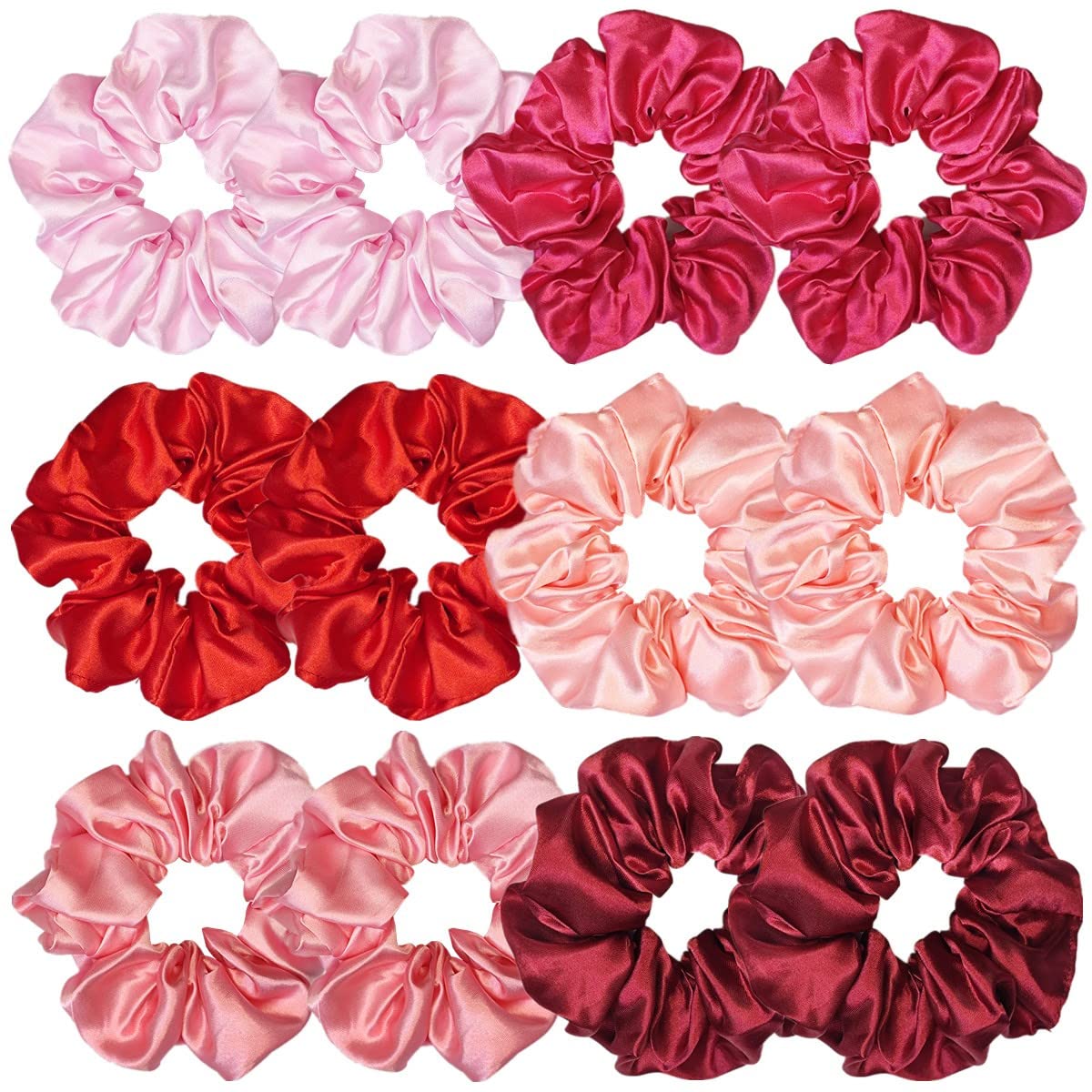 Sufermoe 12 Pcs Satin Silk Scrunchies - Soft Hair Ties for Women & Girls, Assorted Red