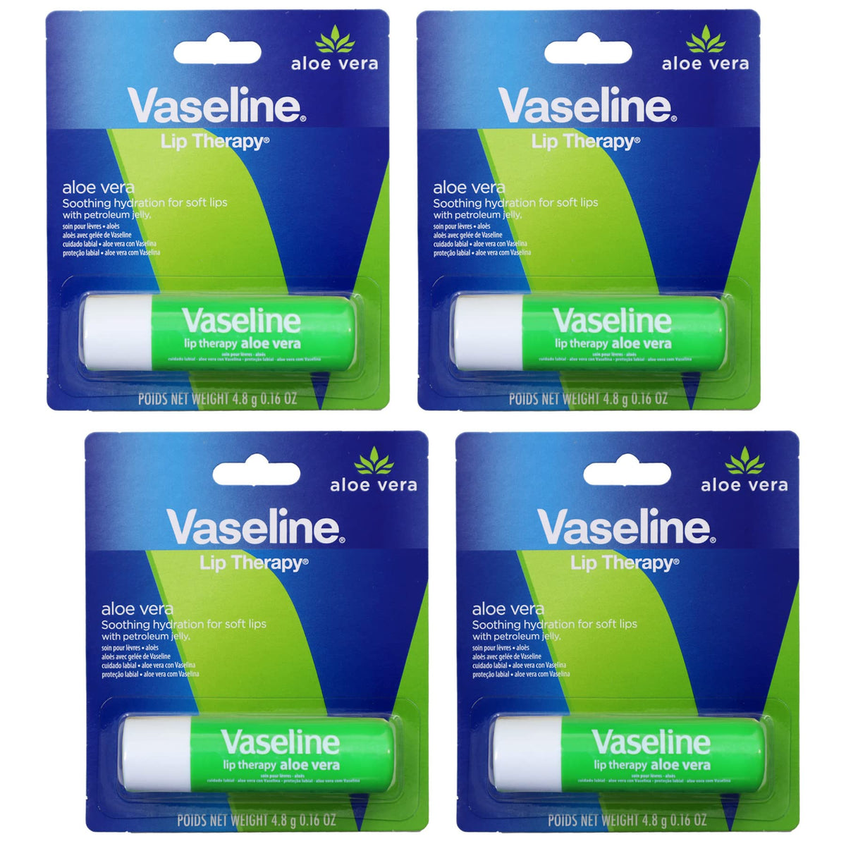 Vaseline Lip Therapy Aloe Fresh - Nourishing Lip Balm, 4-Pack, Ideal For Dry & Cracked Lips