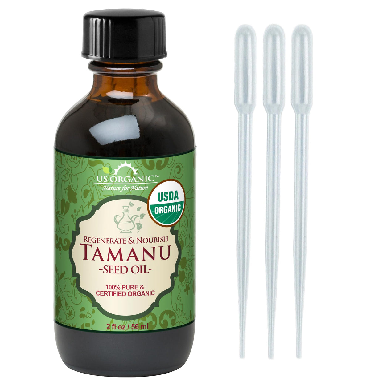 US Organic Tamanu Oil - 100% Pure, USDA Certified Organic, Cold Pressed, 2oz, Dark Green