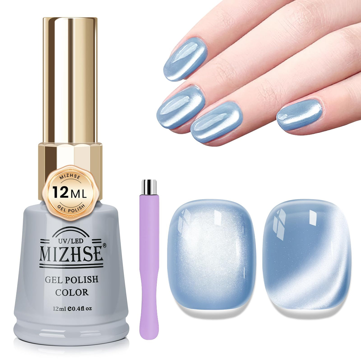 Mizhse Cat Eye Gel Nail Polish - I-Sky Blue Magnetic 12Ml, Uv Led Soak Off Nail Art