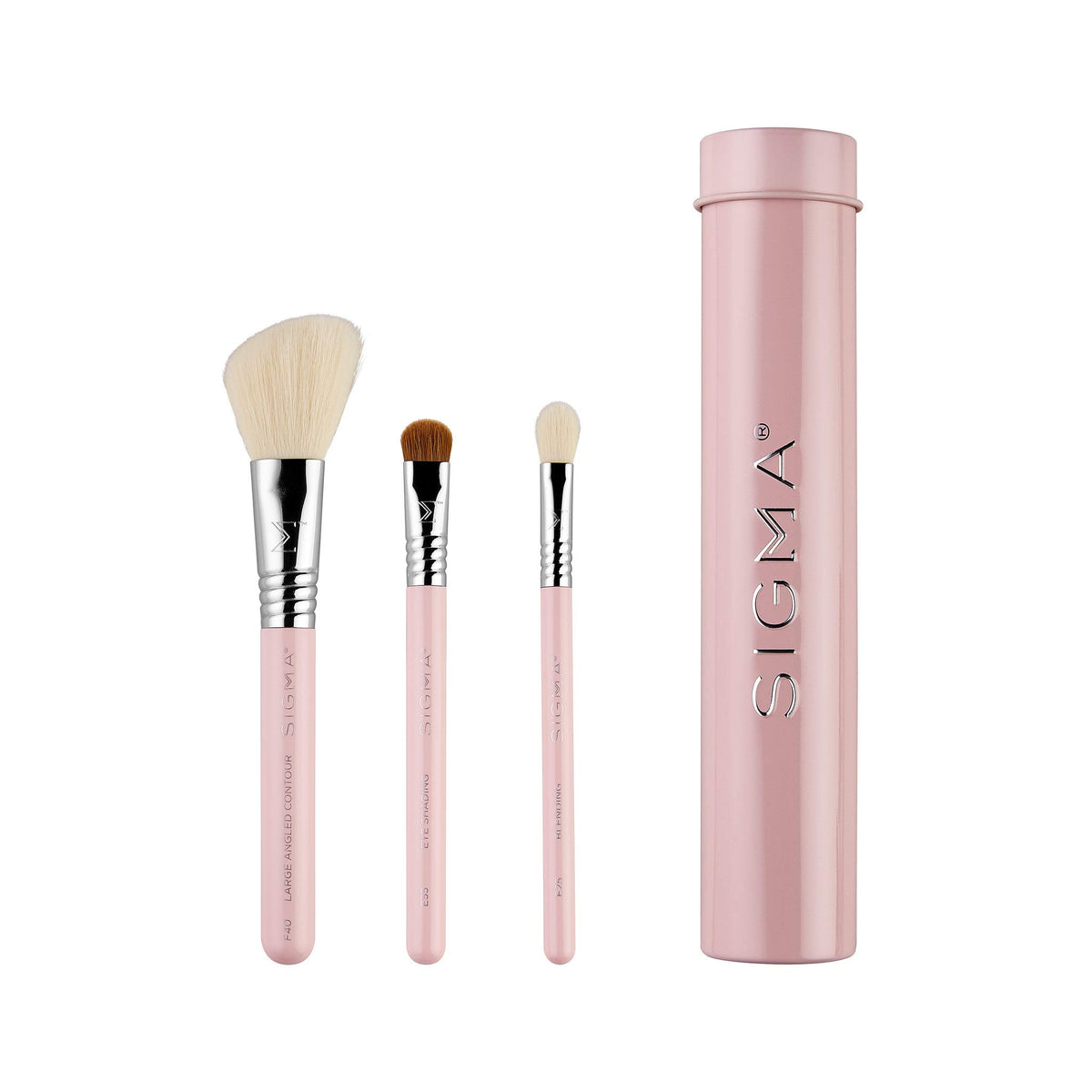 Sigma Beauty Travel Essential Trio  Makeup Brush Set for Foundation Powder Eyeshadow  3 Tool Brushes with Brush Tin Holder  