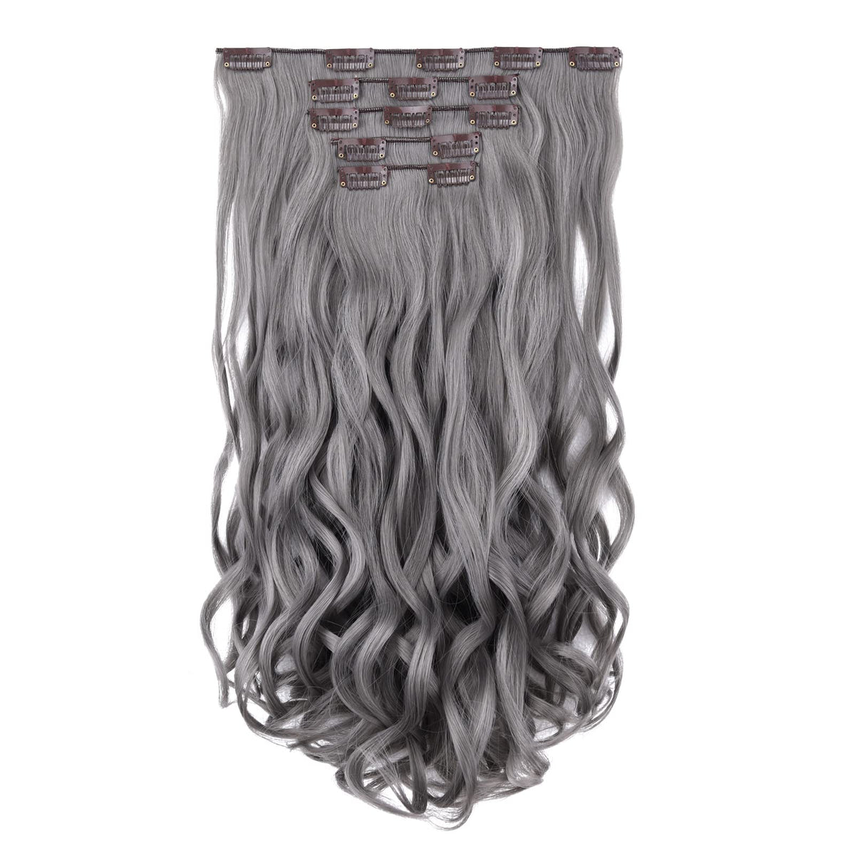 Hspjhtm 18&quot; Dark Gray Clip-In Hair Extensions, Wavy Synthetic Hair, 5Pcs For Full Head