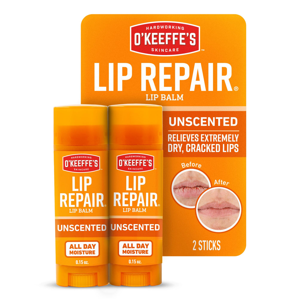 O'Keeffe'S Unscented Lip Repair Balm, Twin Pack For Dry Cracked Lips, Clear Stick