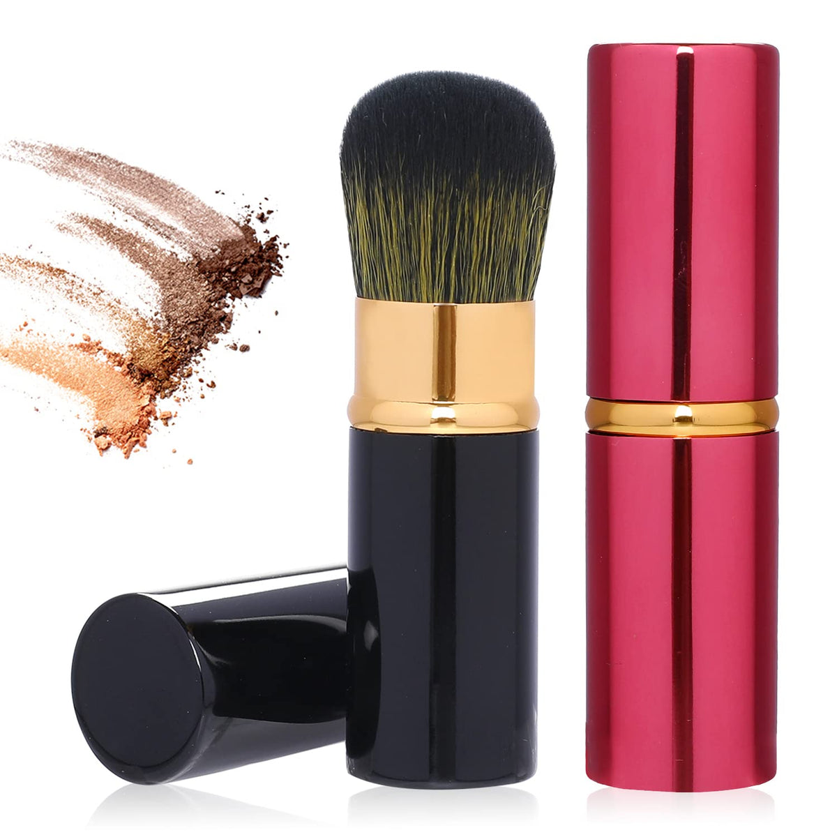 Sliverdew 2-Piece Retractable Kabuki Brush Set - Portable Makeup Brushes For Blush & Contour