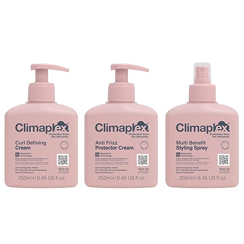 Climaplex Anti Frizz Protector Cream & Curl Defining Spray Set - 3 Pcs, 8.45 Oz, Uv & Heat