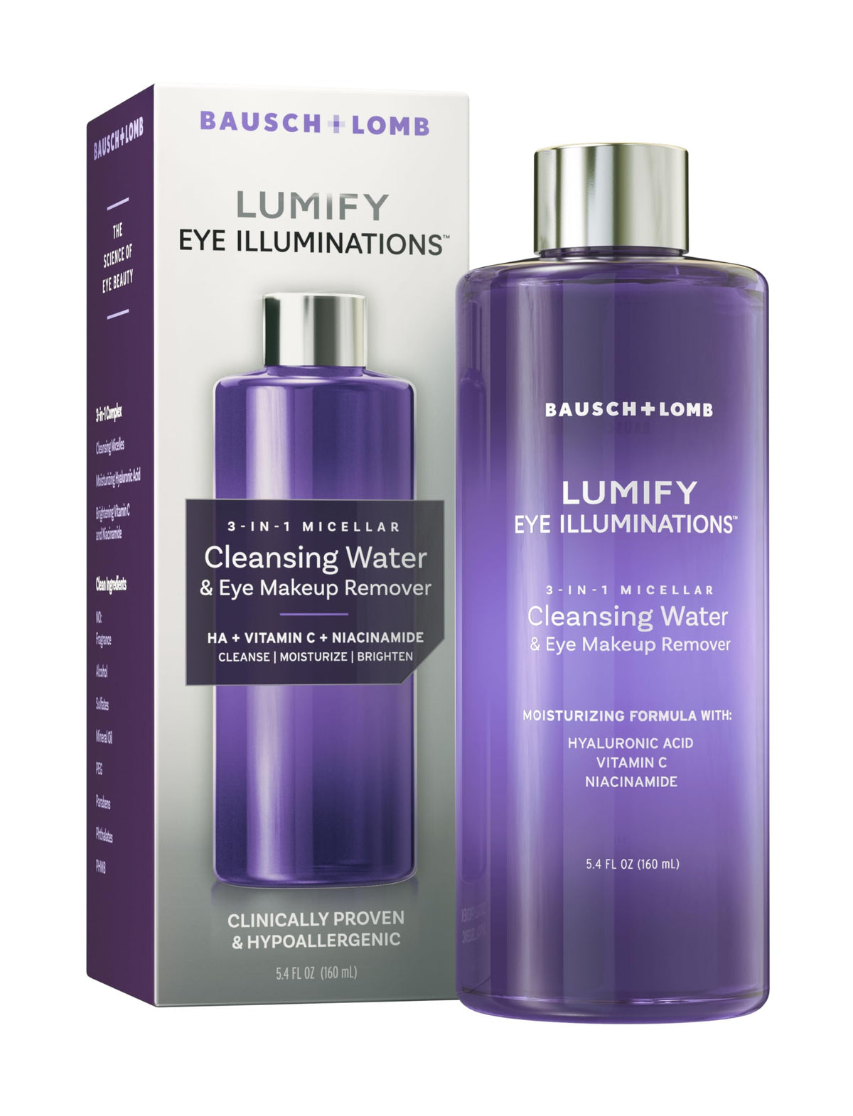 Lumify 3-In-1 Micellar Water & Eye Makeup Remover With Hyaluronic Acid, 160Ml