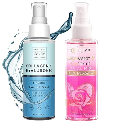 Clear Beauty Hydrating Face Mist Duo - Hyaluronic Acid, Collagen, Rosewater & Coconut, 4 Fl Oz