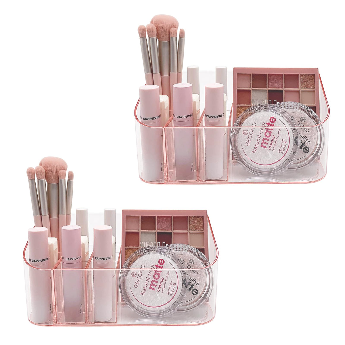 Sunficon Makeup Holders 2 Pack - Pink Acrylic Organizers For Vanity, Bathroom, And Desktop