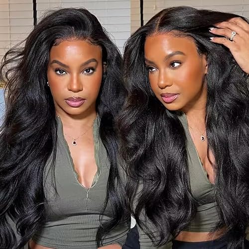 UNICE 16&quot; Yaki Straight Lace Front Wig - Invisible Knots, Pre Plucked Human Hair, 150% Density