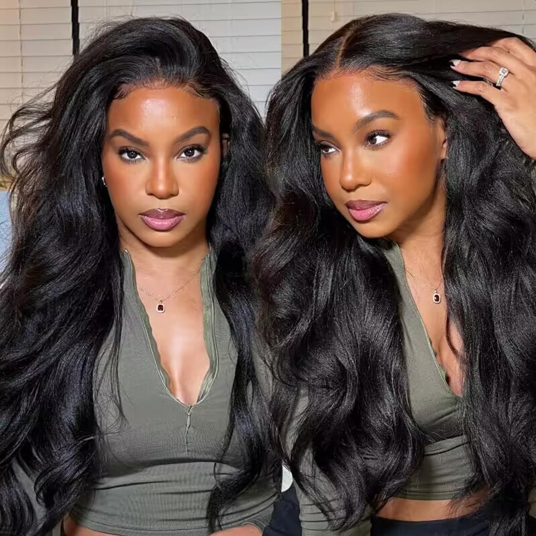 UNICE 22&quot; Yaki Straight Lace Front Wig - Invisible Knots, Glueless, Human Hair, 150% Density