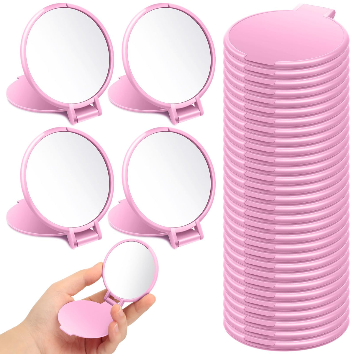 Saysurey Mini Compact Mirror Bulk - 24 Portable Makeup Mirrors, Pink, 2.8X2.4 Inch