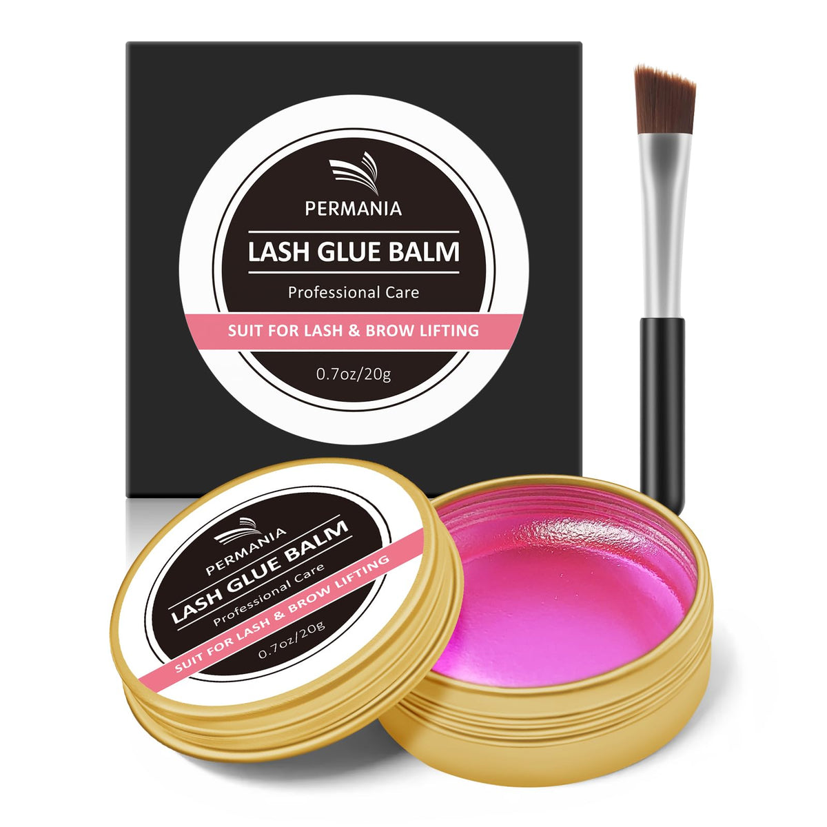 Permania Lash Glue Balm - Strong Hold Eyelash Lifting Adhesive, Fast Drying, Waterproof, Pink