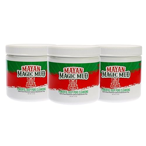 Mayan Magic Mud 100% Pure Calcium Bentonite Clay Mask - Acne, Blackheads, Oily Skin, 3-Pack