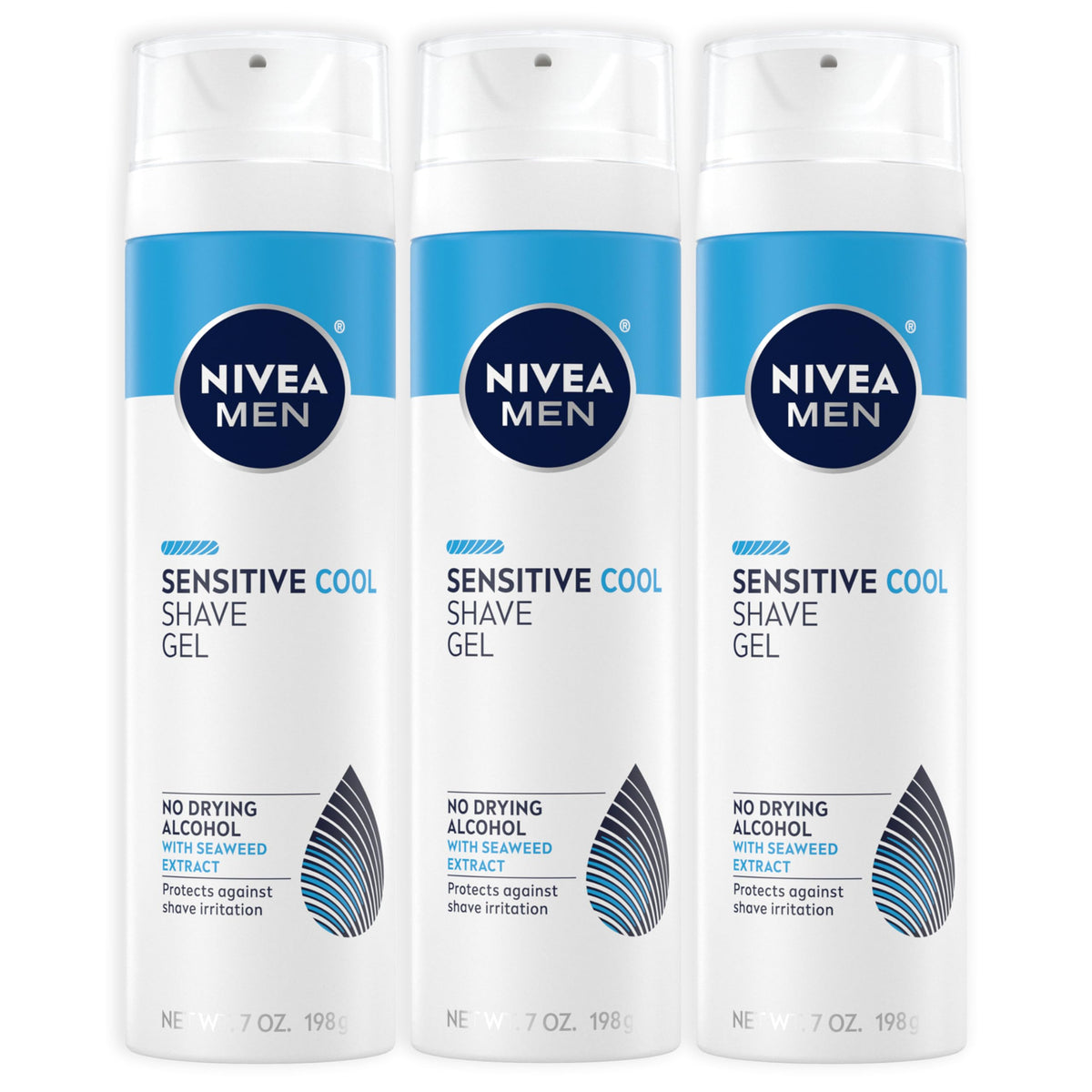 Nivea Men Sensitive Cooling Shave Gel, Chamomile & Seaweed, 3-Pack Of 7 Oz Cans