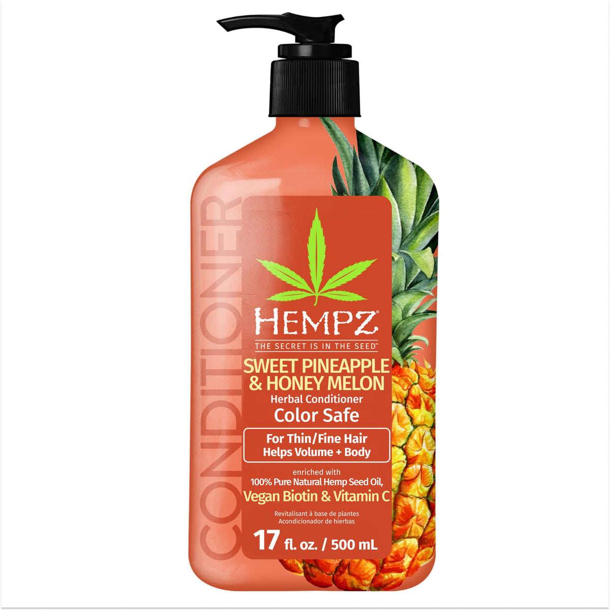 Hempz Biotin Conditioner - Sweet Pineapple & Honey Melon For Fine Hair Growth - 17 Fl Oz