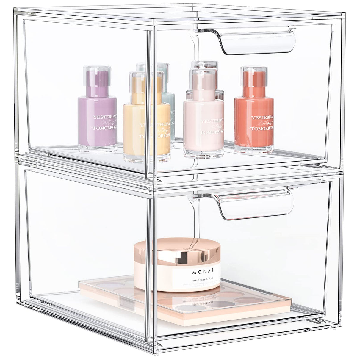 Spacehacks 2 Pack Stackable Clear Acrylic Makeup Organizer With Handles For Vanity And Kitchen Storage