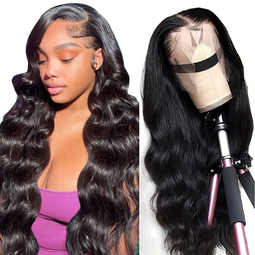 Sunelk 24&quot; Body Wave Lace Front Wig, 180% Density, Pre-Plucked, Natural Color, Human Hair