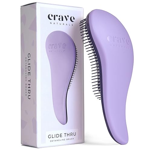 Crave Naturals Glide Thru Detangling Brush for All Hair Types - Purple, 7.5 x 3 inches