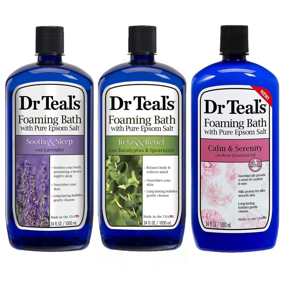 Dr Teal'S Foaming Bath Set - 3 Pack (34Oz) - Lavender, Eucalyptus & Rose For Stress Relief