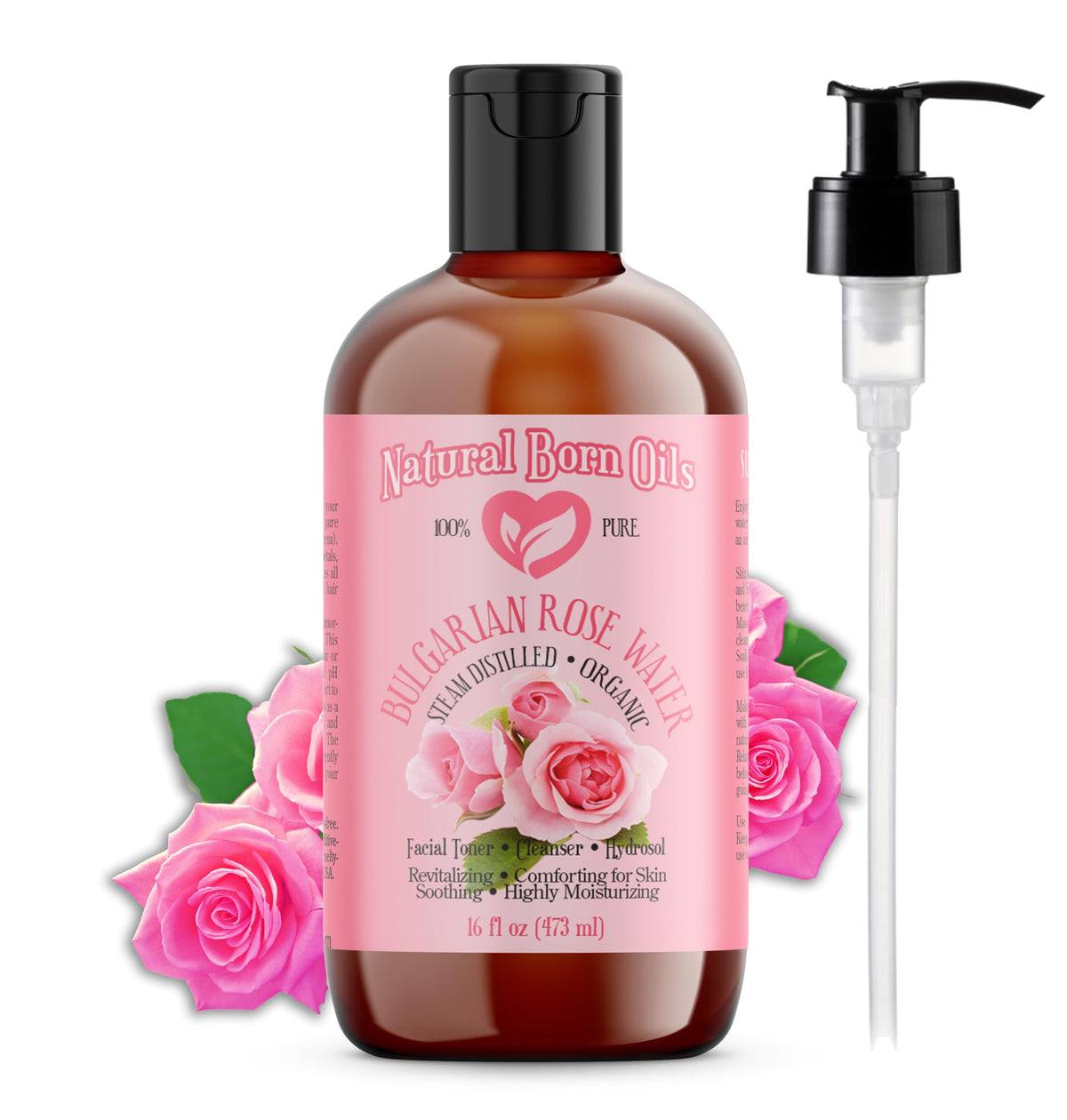 Natural Born Oils Organic Rose Water Facial Mist, 16Oz - Hydrating & Revitalizing Skin