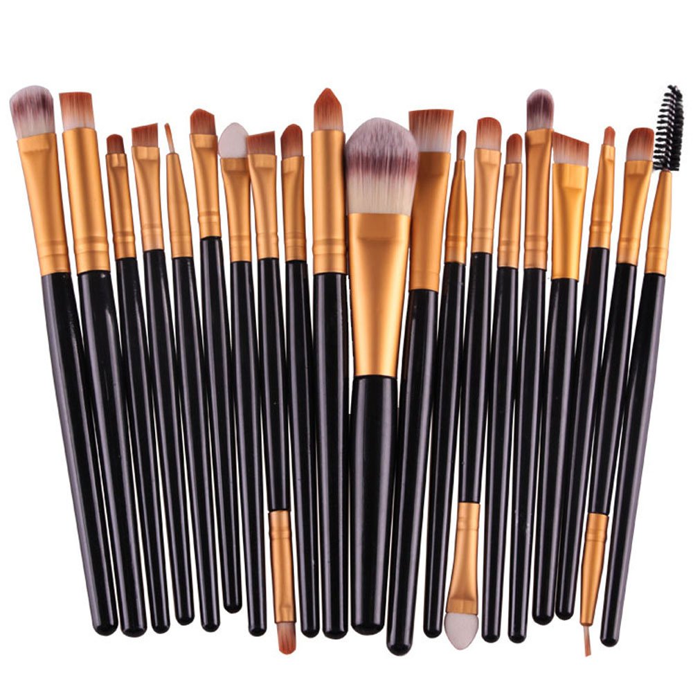 Kolight 20Pcs Gold&Black Cosmetic Makeup Brushes Set - Eye Shadow, Eyeliner, Lip & Foundation