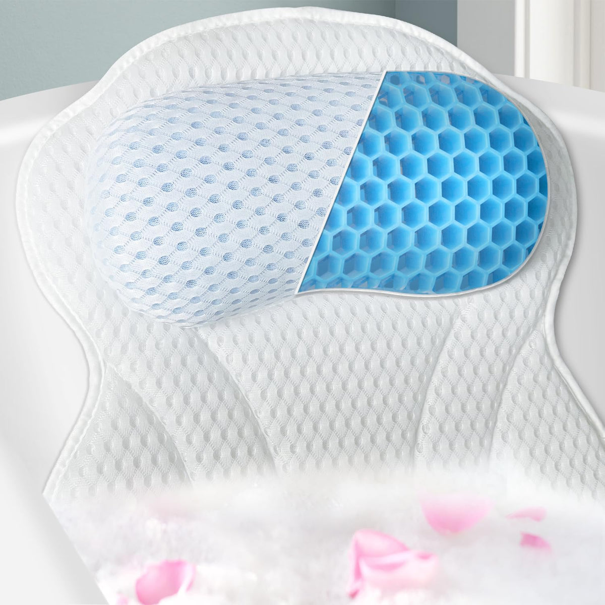 Anevna Bath Pillow – Soft 4D Mesh Neck & Back Support For Bathtub, Medium Size, White