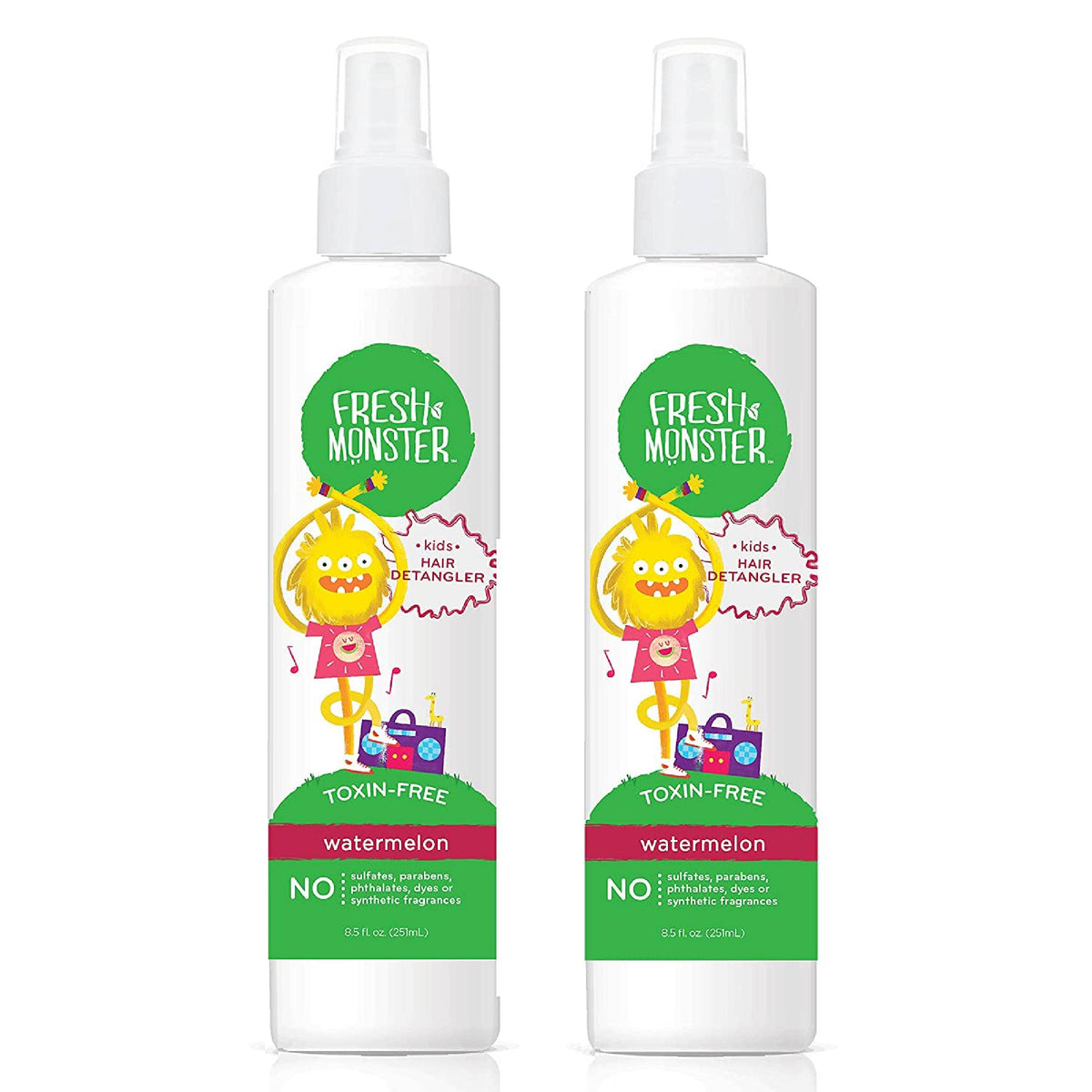 Fresh Monster Kids Detangler Spray, Toxin-Free & Hypoallergenic, Watermelon, 2 Pack Of 8.5Oz